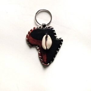 Handcrafted Leather African Map Keychain with Genuine Cowrie Shell