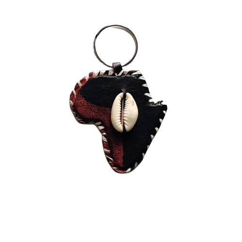 Handcrafted Leather African Map Keychain with Genuine Cowrie Shell - Image 4