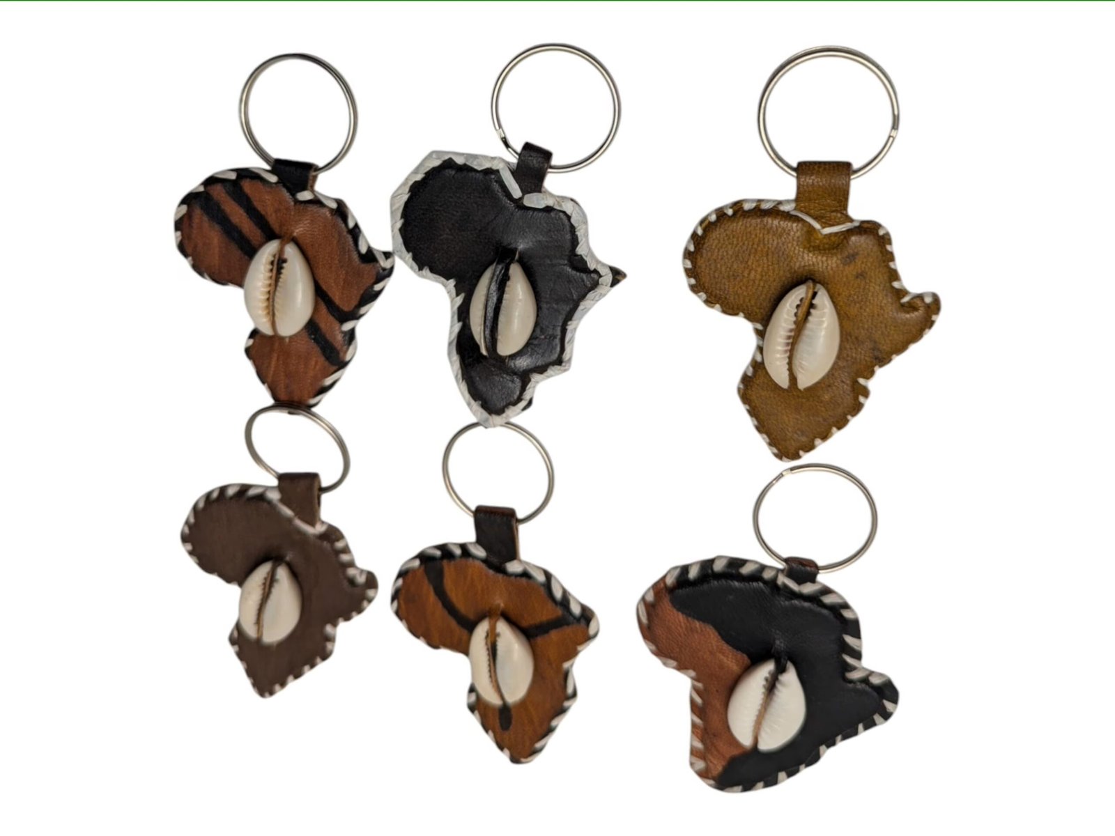 Handcrafted Leather African Map Keychain with Genuine Cowrie Shell - Image 3